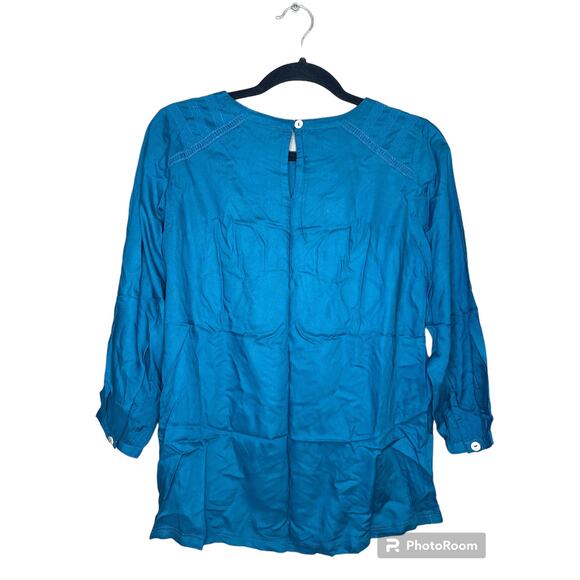 Soft Surroundings Blue Turquoise Long Sleeve 'Lithonia' Tunic Blouse Size XS - Picture 2 of 6